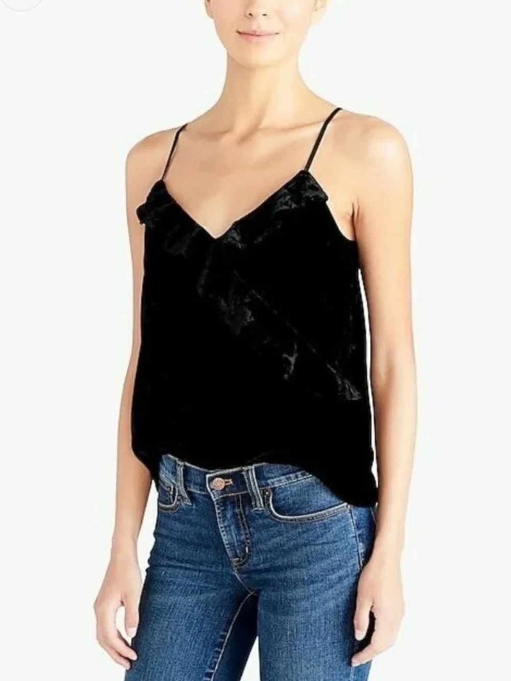 J. Crew Black Velvet V-Neck Spaghetti Strap Cami Size S
